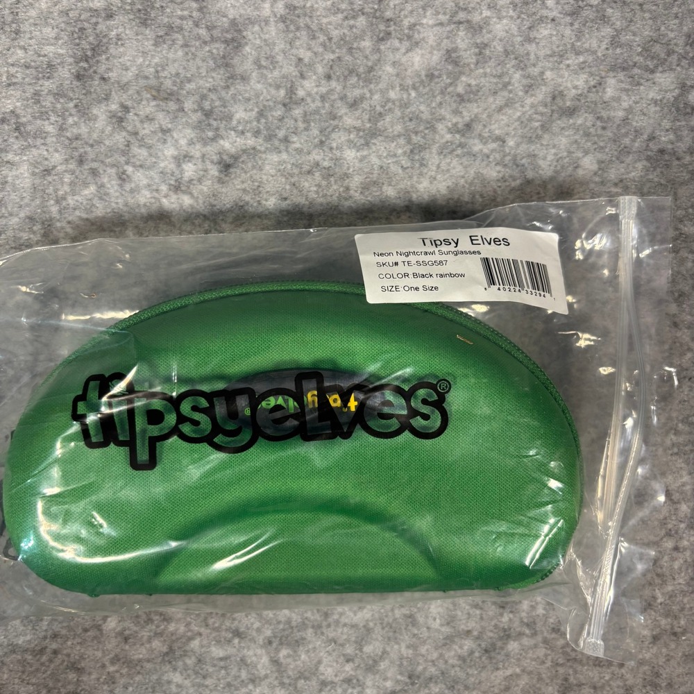 Tipsy Elves Neon Nightcrawl Sunglasses‎ Green Case Black Rainbow - Picture 4 of 5